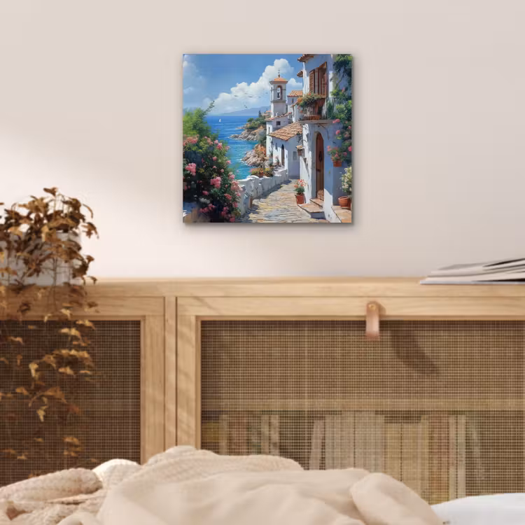 Aluminium schilderij - Huizen - Zee - Bomen - Bloemen — 4