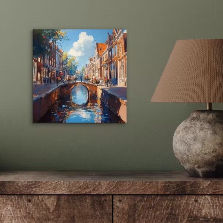Aluminium schilderij - Stad - Gracht - Zon - Fietsen — 3