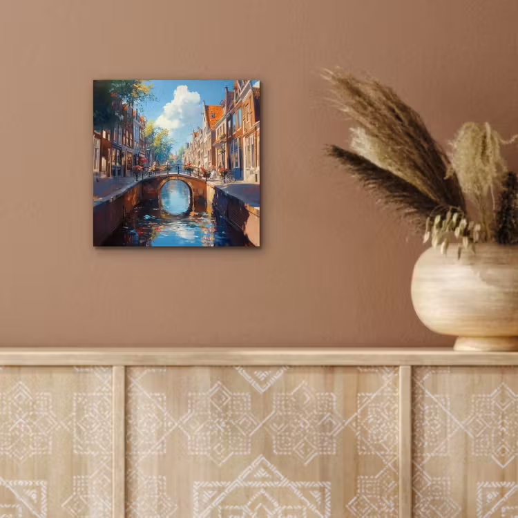 Aluminium schilderij - Stad - Gracht - Zon - Fietsen — 5