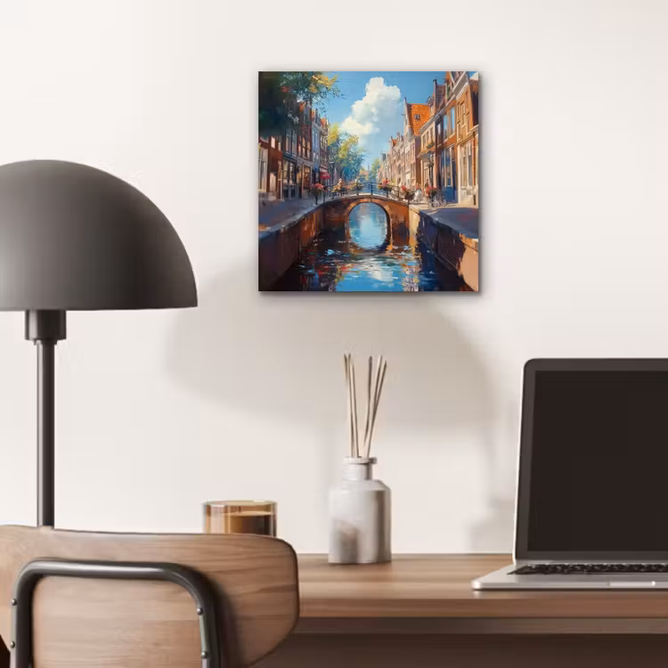 Aluminium schilderij - Stad - Gracht - Zon - Fietsen — 6