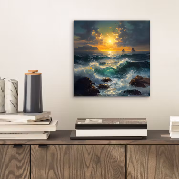 Aluminium schilderij - Zee - Zon - Golven - Rotsen — 2