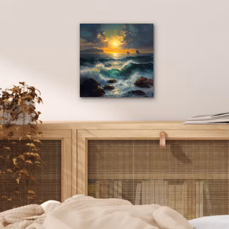 Aluminium schilderij - Zee - Zon - Golven - Rotsen — 4