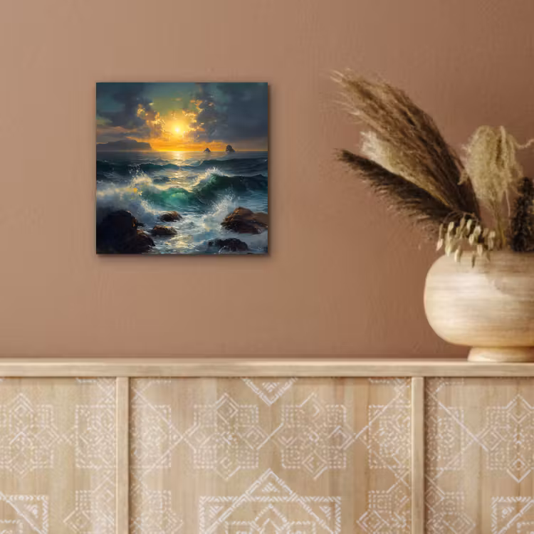 Aluminium schilderij - Zee - Zon - Golven - Rotsen — 5
