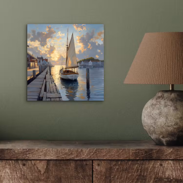 Aluminium schilderij - Zeilboot - Zon - Pier - Hout — 3