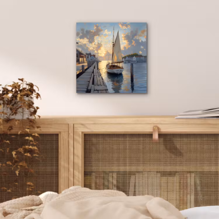 Aluminium schilderij - Zeilboot - Zon - Pier - Hout — 4