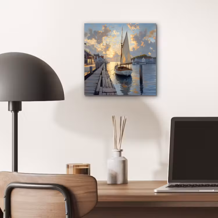 Aluminium schilderij - Zeilboot - Zon - Pier - Hout — 6