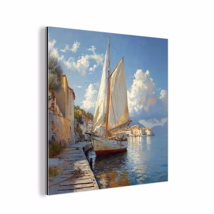 Aluminium schilderij - Zeilschip - Huizen - Kade - Zee — 1