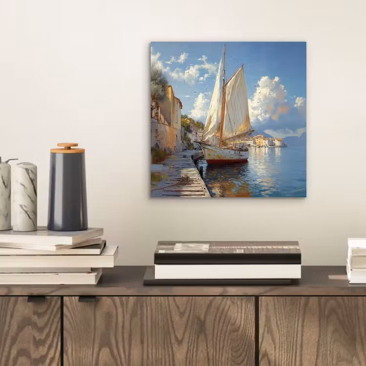 Aluminium schilderij - Zeilschip - Huizen - Kade - Zee — 2