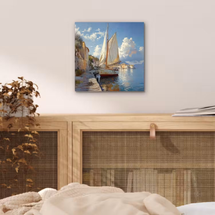 Aluminium schilderij - Zeilschip - Huizen - Kade - Zee — 4