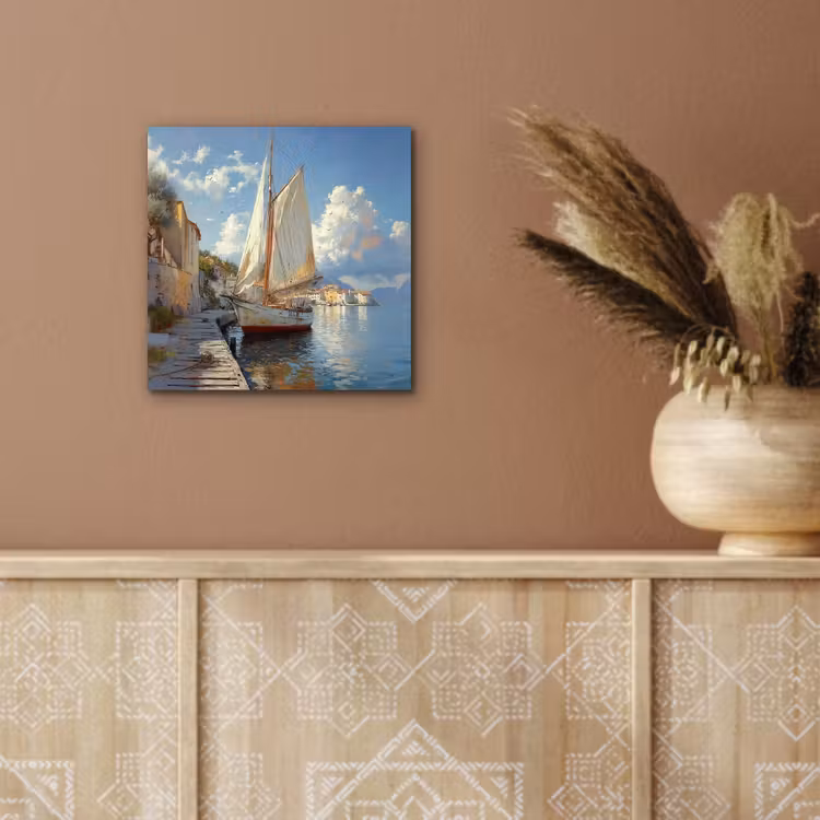 Aluminium schilderij - Zeilschip - Huizen - Kade - Zee — 5