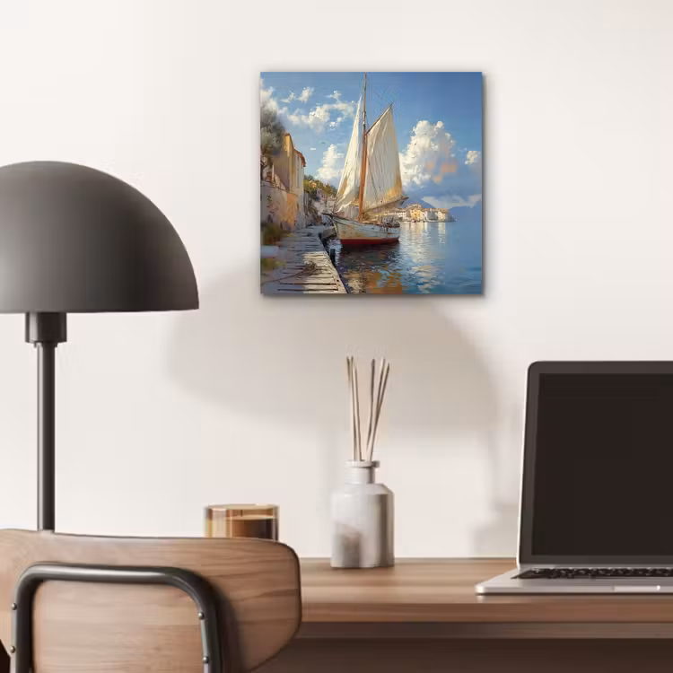 Aluminium schilderij - Zeilschip - Huizen - Kade - Zee — 6