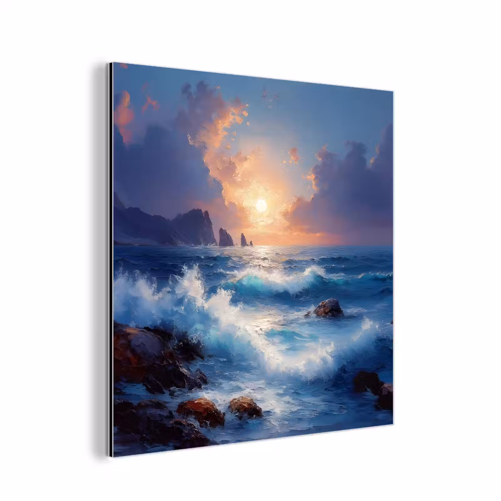 Aluminium schilderij - Golven - Zee - Kleurrijk - Rotsen — 1
