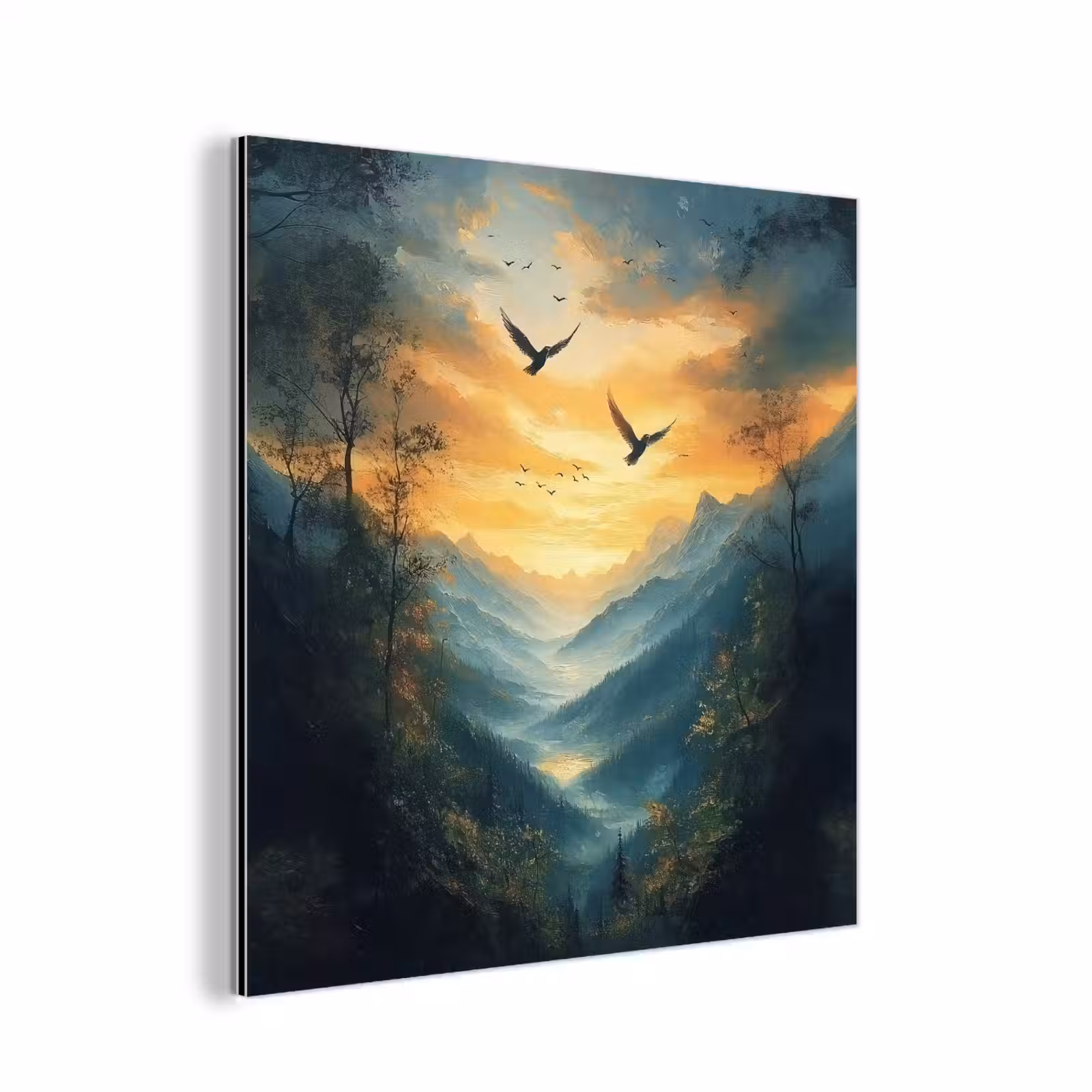 Aluminium schilderij - Vogels - Zon - Bomen - Groen — 1