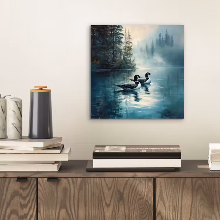 Aluminium schilderij - Bos - Water - Eenden - Mistig — 2