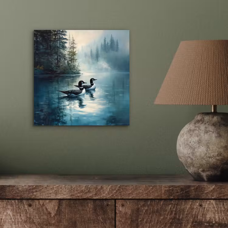 Aluminium schilderij - Bos - Water - Eenden - Mistig — 3