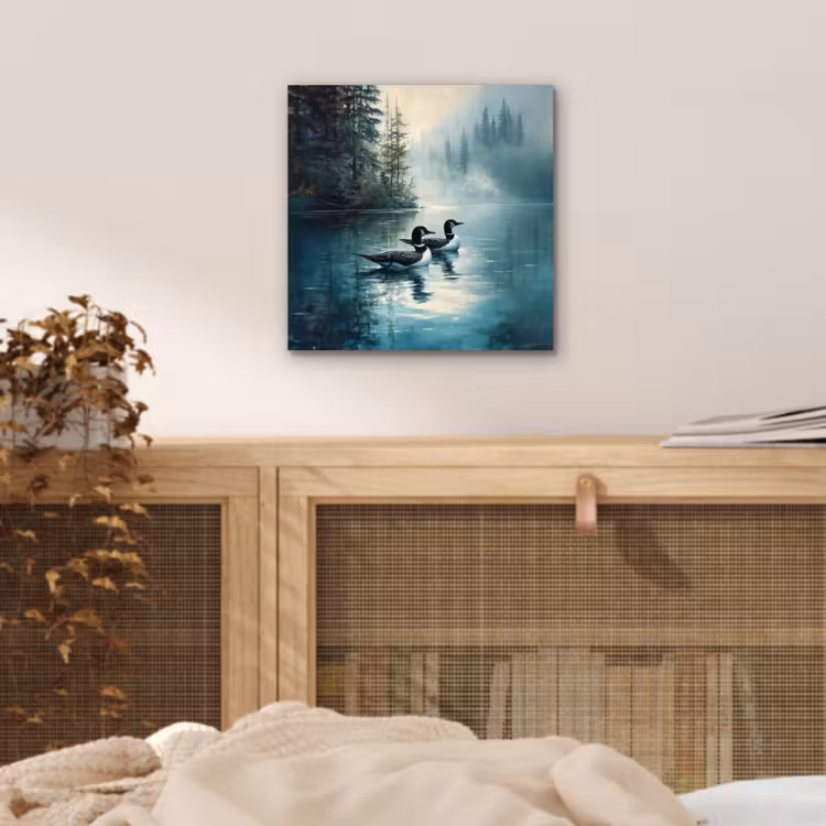 Aluminium schilderij - Bos - Water - Eenden - Mistig — 4