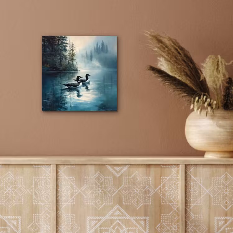 Aluminium schilderij - Bos - Water - Eenden - Mistig — 5