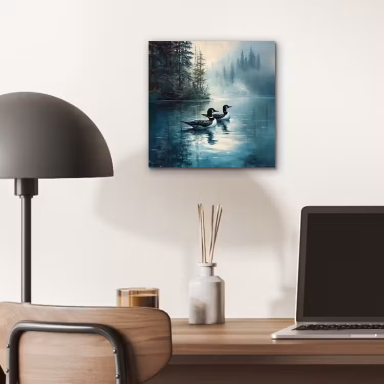 Aluminium schilderij - Bos - Water - Eenden - Mistig — 6