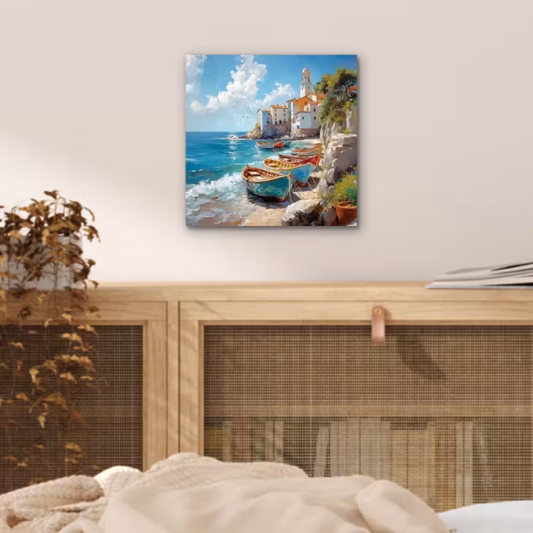 Aluminium schilderij - Boten - Rotsen - Zee - Zon — 4