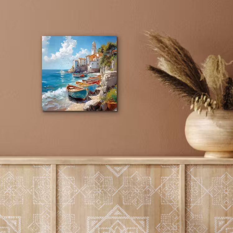 Aluminium schilderij - Boten - Rotsen - Zee - Zon — 5