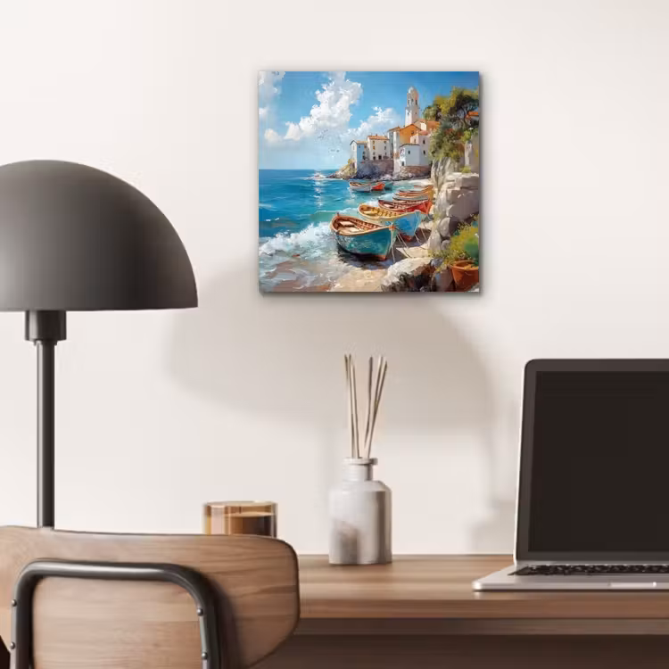 Aluminium schilderij - Boten - Rotsen - Zee - Zon — 6