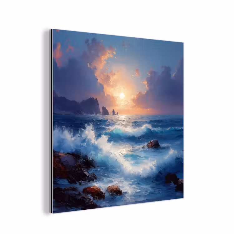 Aluminium schilderij - Golven - Zee - Kleurrijk - Rotsen — 1