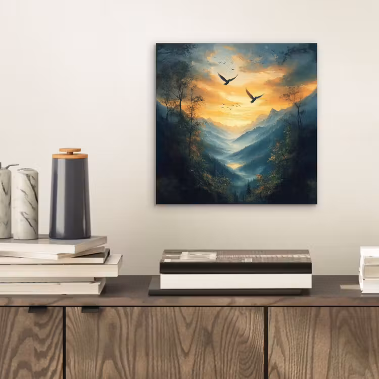 Aluminium schilderij - Vogels - Zon - Bomen - Groen — 2