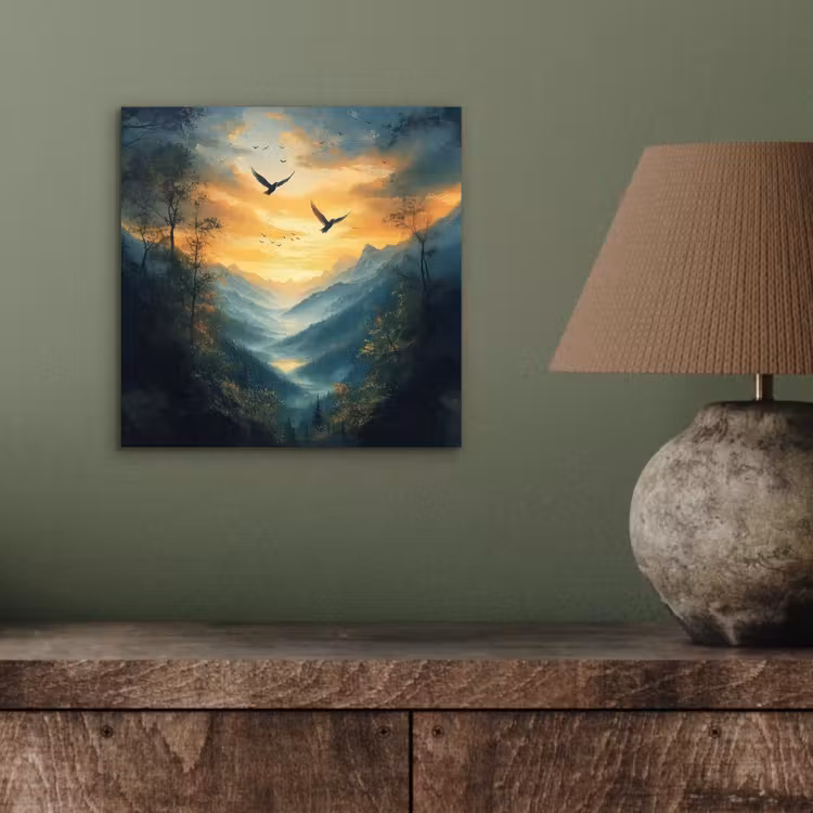 Aluminium schilderij - Vogels - Zon - Bomen - Groen — 3