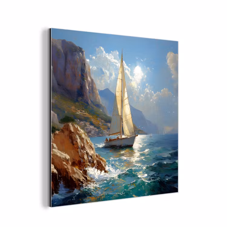 Aluminium schilderij - Zeilschip - Zee - Rotsen - Wolken — 1