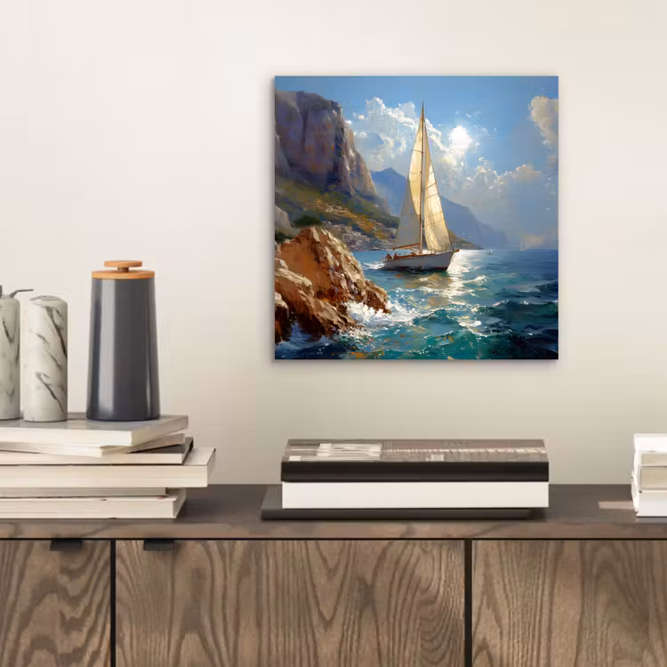 Aluminium schilderij - Zeilschip - Zee - Rotsen - Wolken — 2