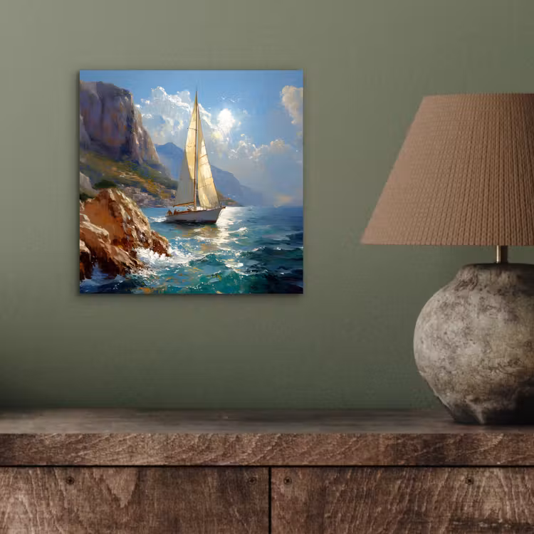 Aluminium schilderij - Zeilschip - Zee - Rotsen - Wolken — 3
