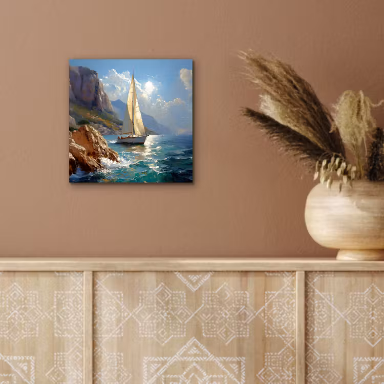 Aluminium schilderij - Zeilschip - Zee - Rotsen - Wolken — 5