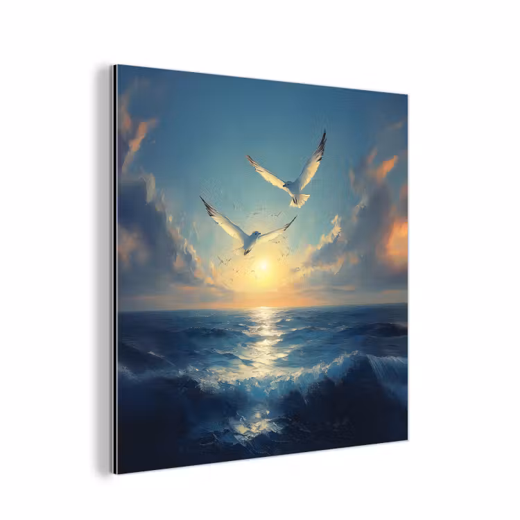 Aluminium schilderij - Meeuwen - Zee - Wolken -Blauw — 1