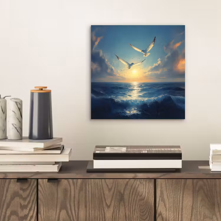 Aluminium schilderij - Meeuwen - Zee - Wolken -Blauw — 2
