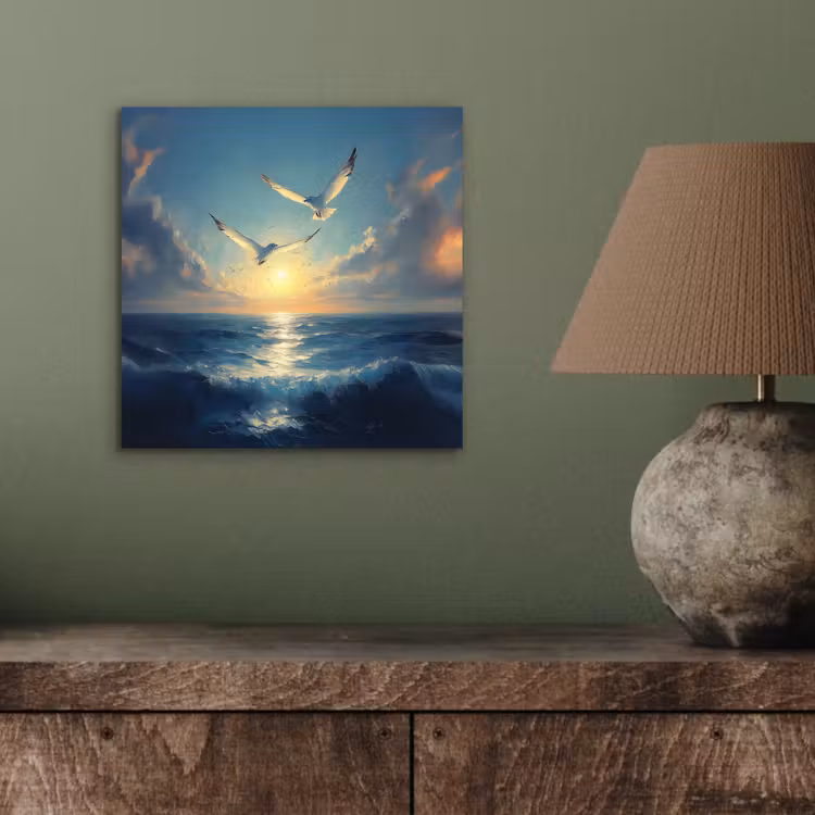 Aluminium schilderij - Meeuwen - Zee - Wolken -Blauw — 3