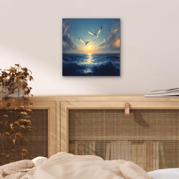 Aluminium schilderij - Meeuwen - Zee - Wolken -Blauw — 4