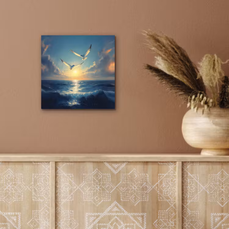 Aluminium schilderij - Meeuwen - Zee - Wolken -Blauw — 5