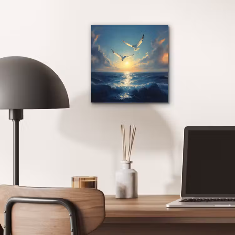 Aluminium schilderij - Meeuwen - Zee - Wolken -Blauw — 6