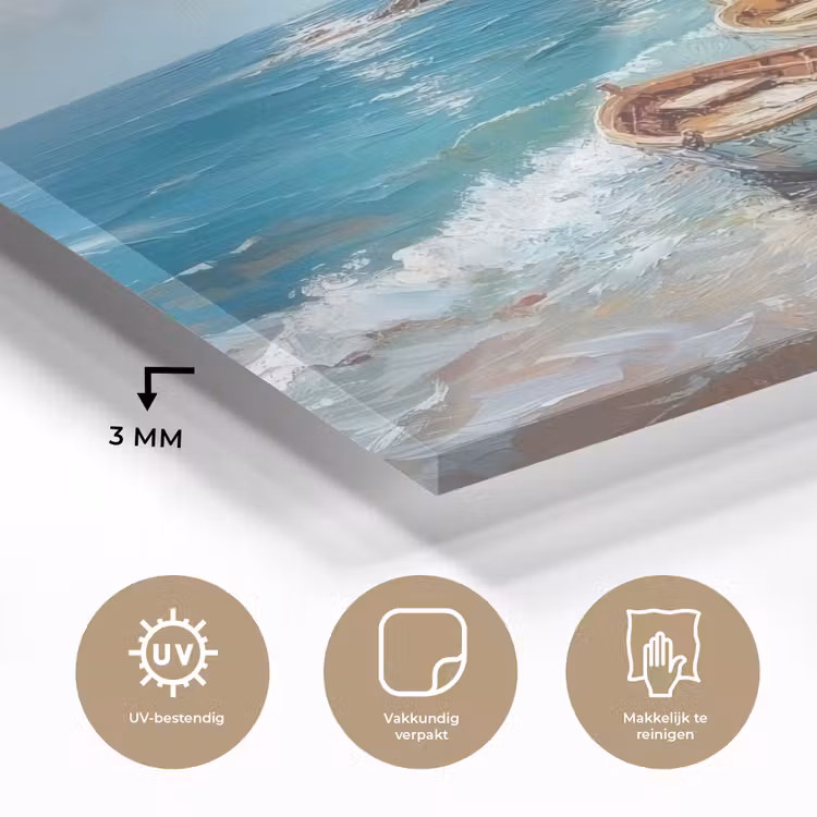 Glas schilderij - Boten - Rotsen - Zee - Zon — 3