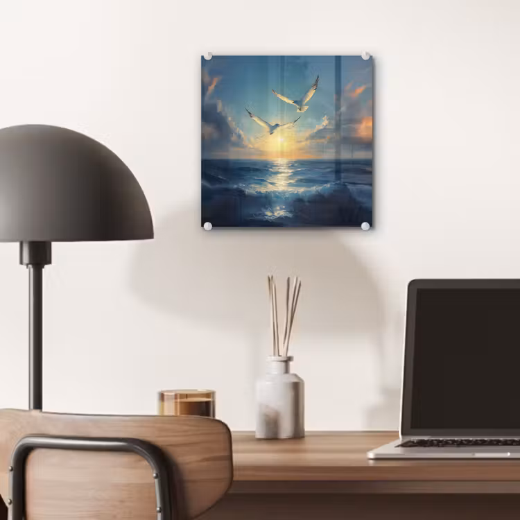 Glas schilderij - Meeuwen - Zee - Wolken -Blauw — 7