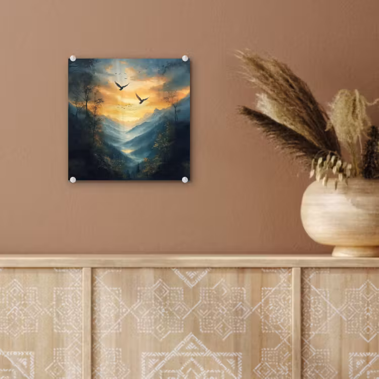 Glas schilderij - Vogels - Zon - Bomen - Groen — 6