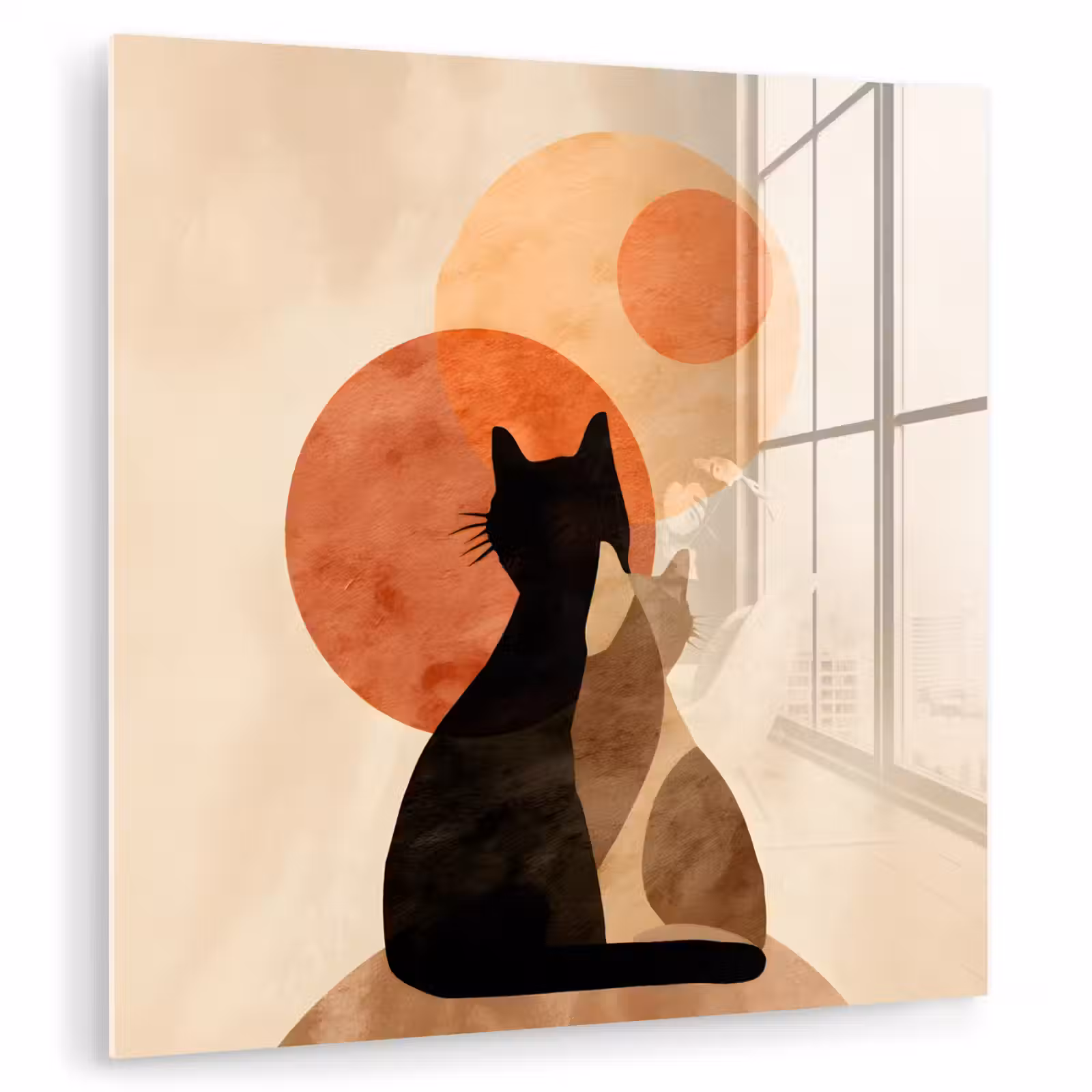 Glas schilderij - Katten - Zwart - Abstract - Cirkels — 1