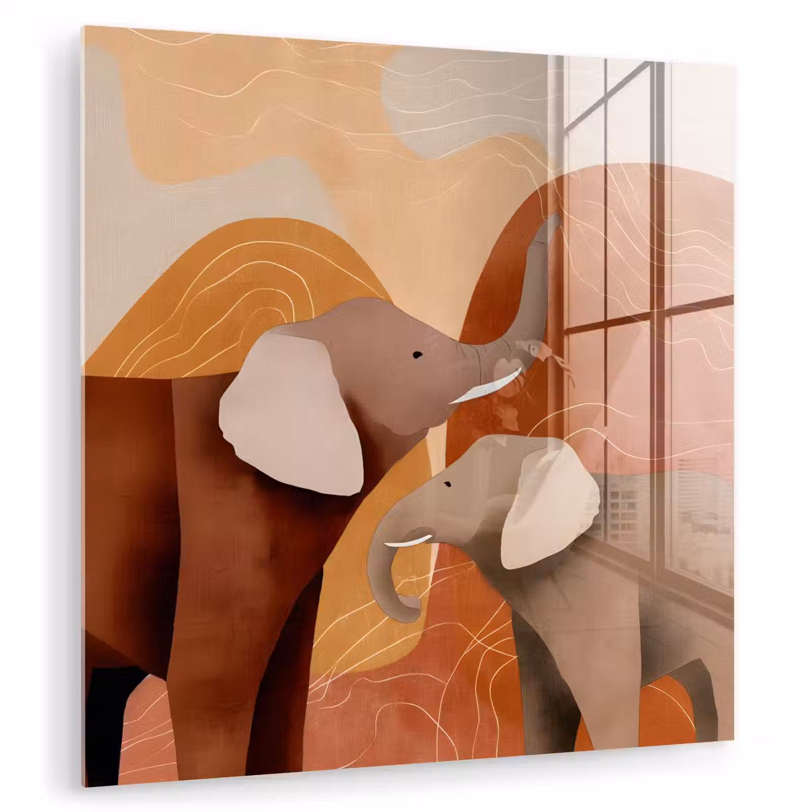 Glas schilderij - Olifanten - Oranje - Abstract — 1