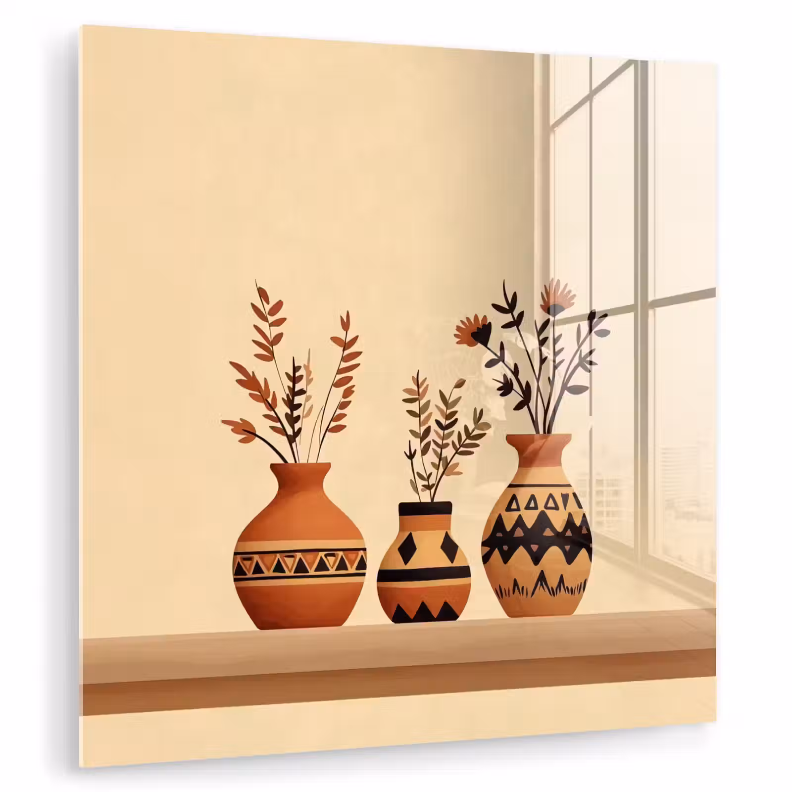 Glas schilderij - Vazen - Bloemen - Bladeren - Minimalistisch — 1