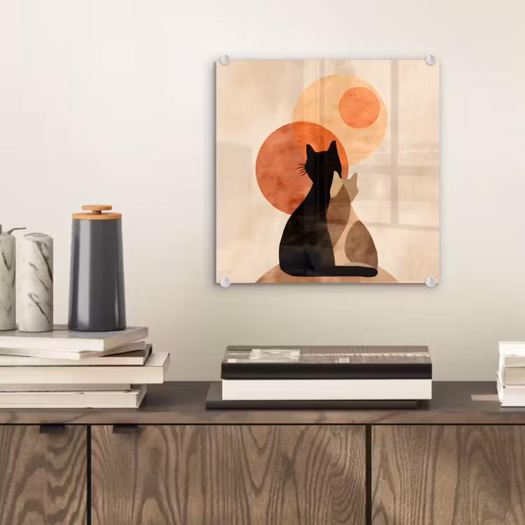 Glas schilderij - Katten - Zwart - Abstract - Cirkels — 2