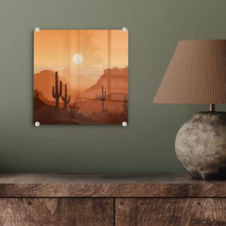 Glas schilderij - Landschap - Woestijn - Cactussen - Zon — 4