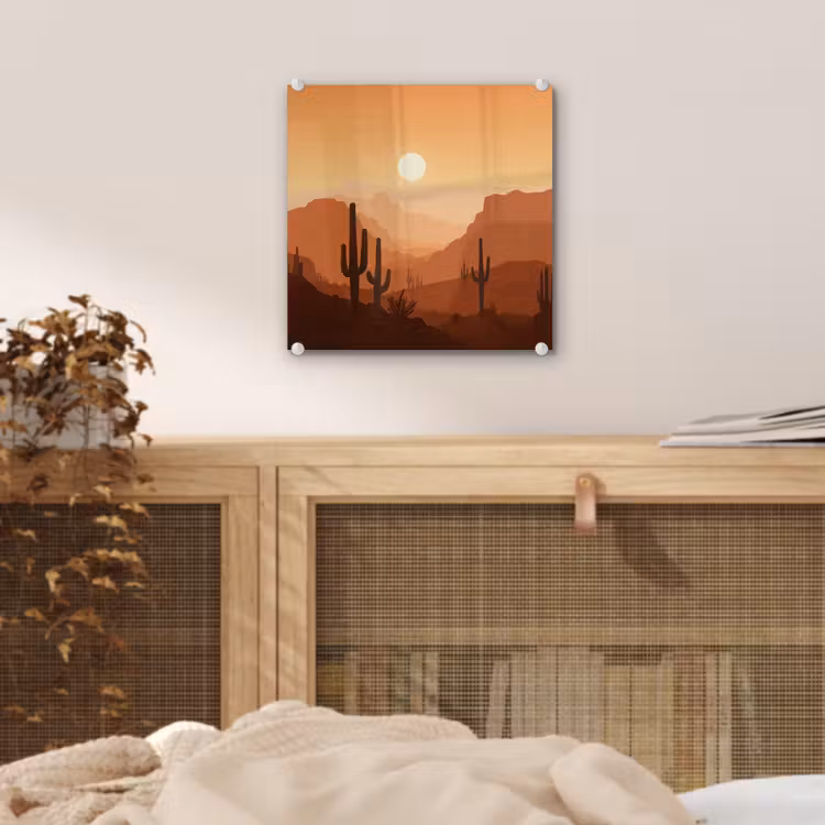 Glas schilderij - Landschap - Woestijn - Cactussen - Zon — 5