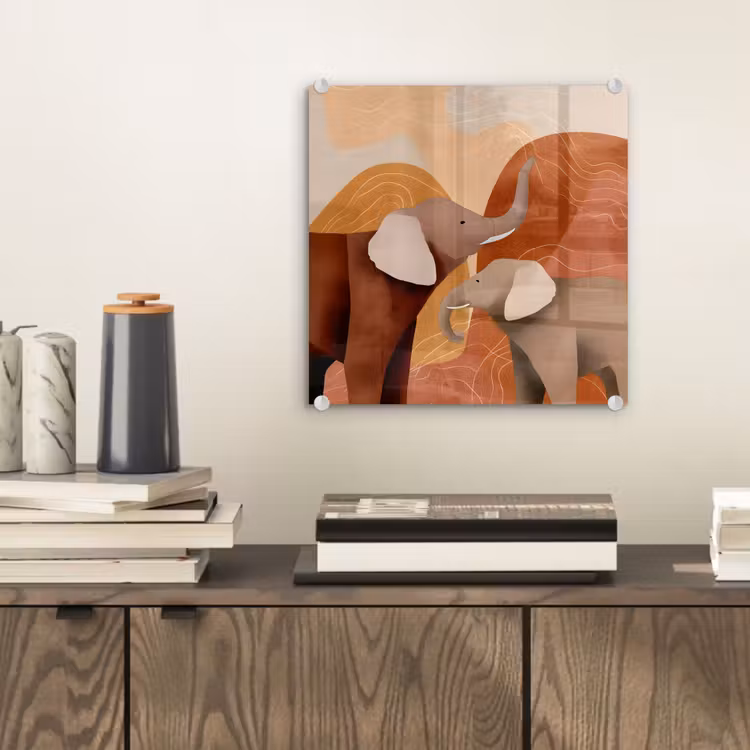 Glas schilderij - Olifanten - Oranje - Abstract — 2