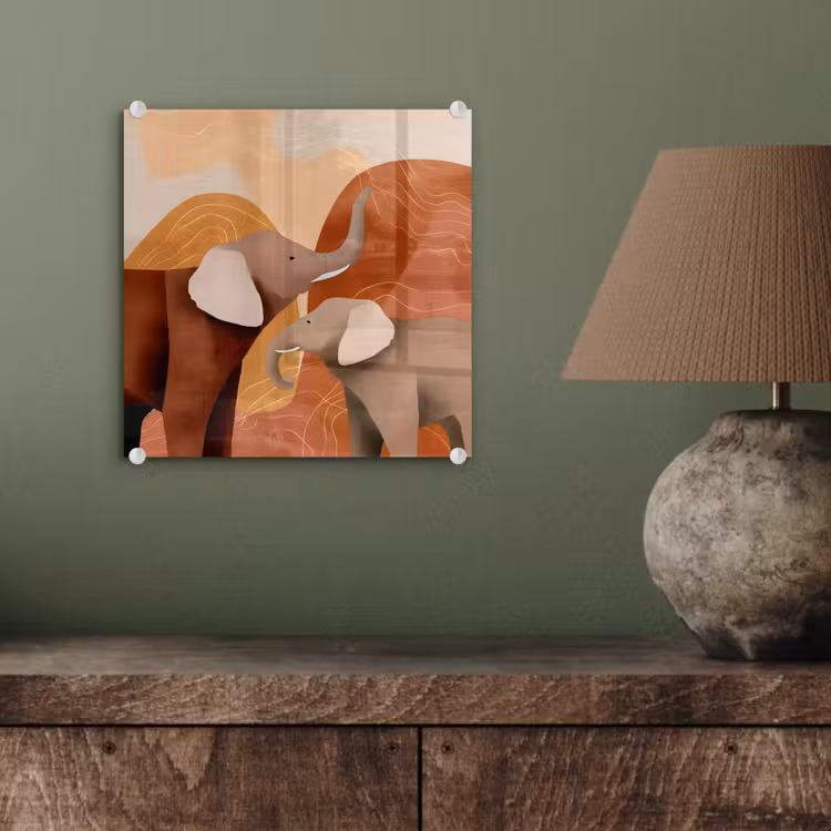 Glas schilderij - Olifanten - Oranje - Abstract — 4