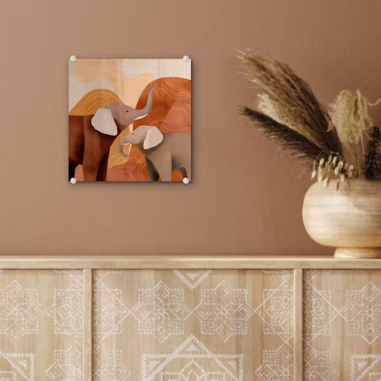 Glas schilderij - Olifanten - Oranje - Abstract — 6
